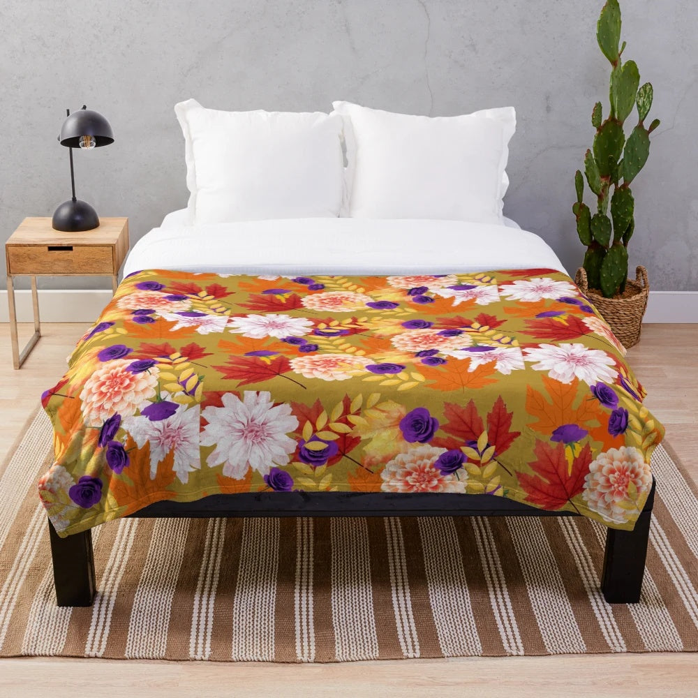 Autumn leaves plush blanket with collage art design