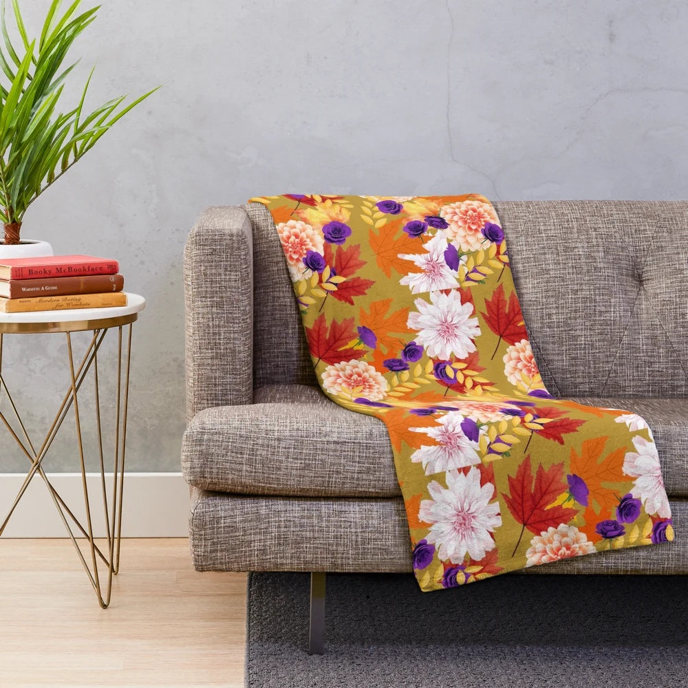 Autumn leaves plush blanket with collage art design