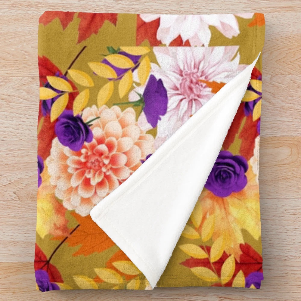 Autumn leaves plush blanket with collage art design