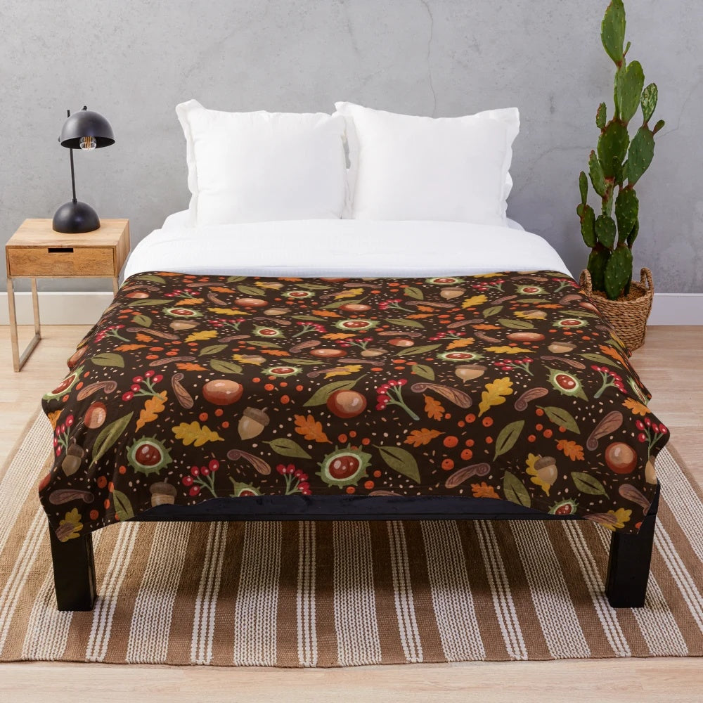 Autumn leaves plush blanket with a warm, nature-inspired pattern