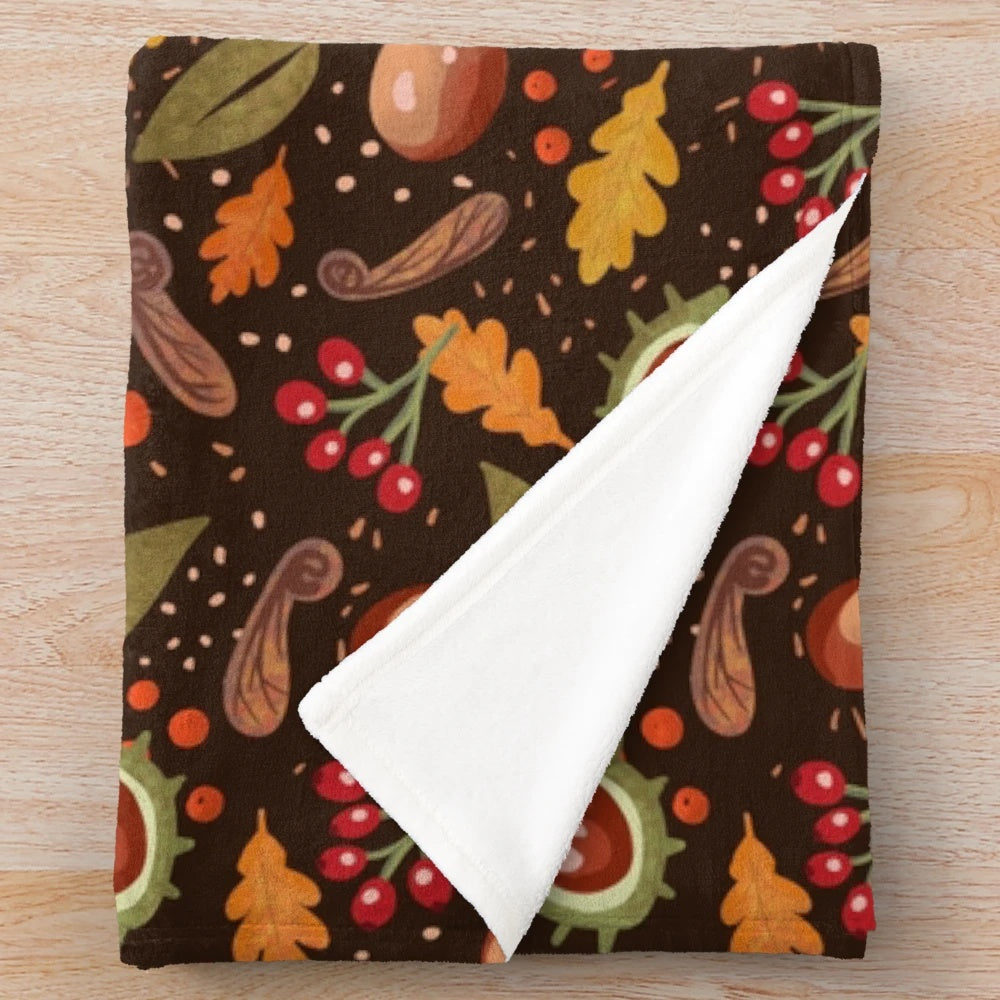 Autumn leaves plush blanket with a warm, nature-inspired pattern