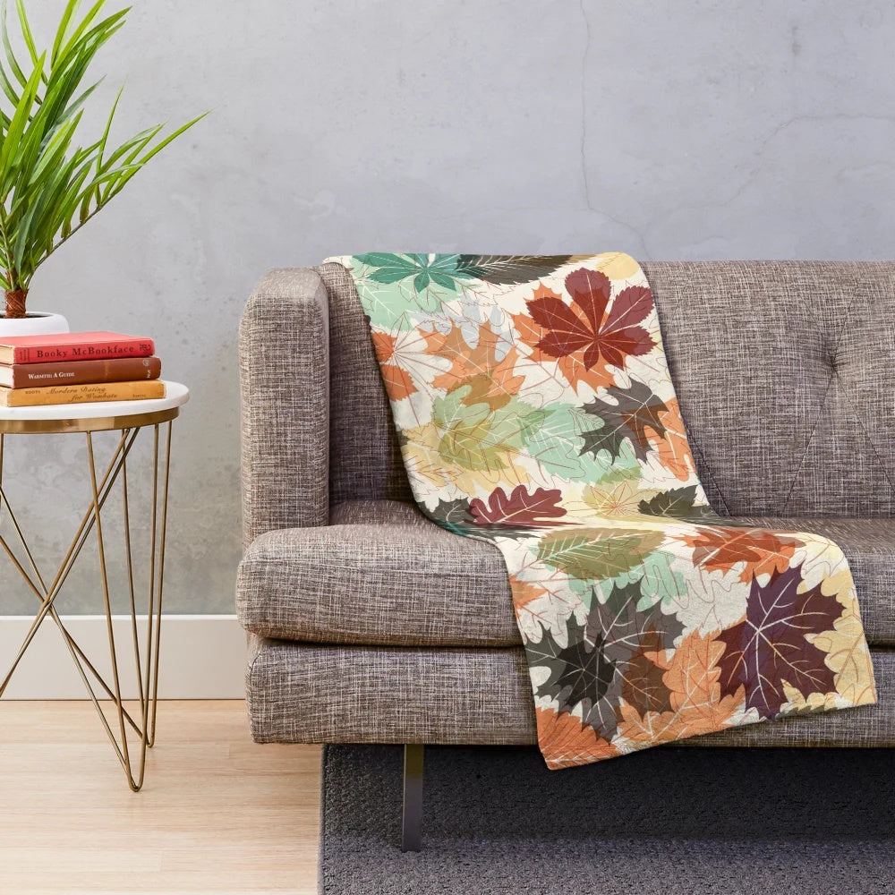 Colorful autumn leaves plush blanket