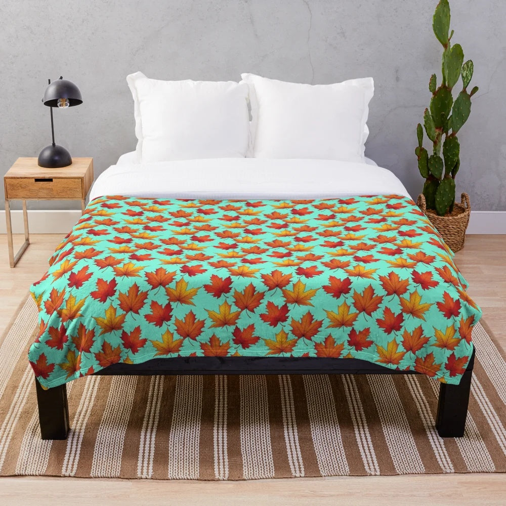 Autumn maple leaves pattern plush blanket