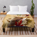 Cozy plush blanket featuring a watercolor design of autumn maple leaves and a barn owl
