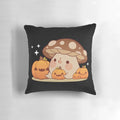 Charming mushroom-themed pillow with pumpkins, perfect for fall and autumn home decor