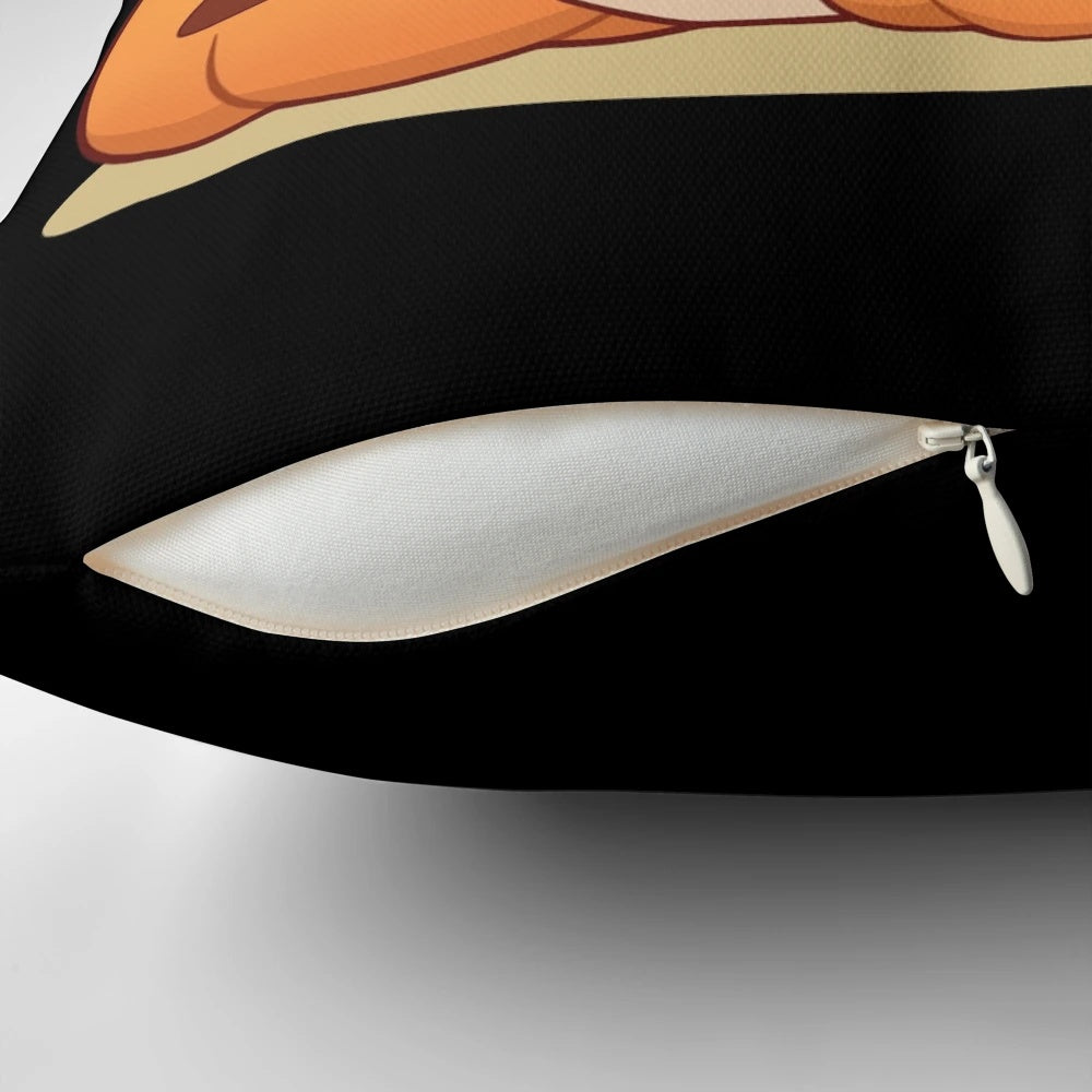 Charming mushroom-themed pillow with pumpkins, perfect for fall and autumn home decor