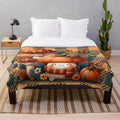 Cozy autumn mushroom plush blanket with whimsical fall design