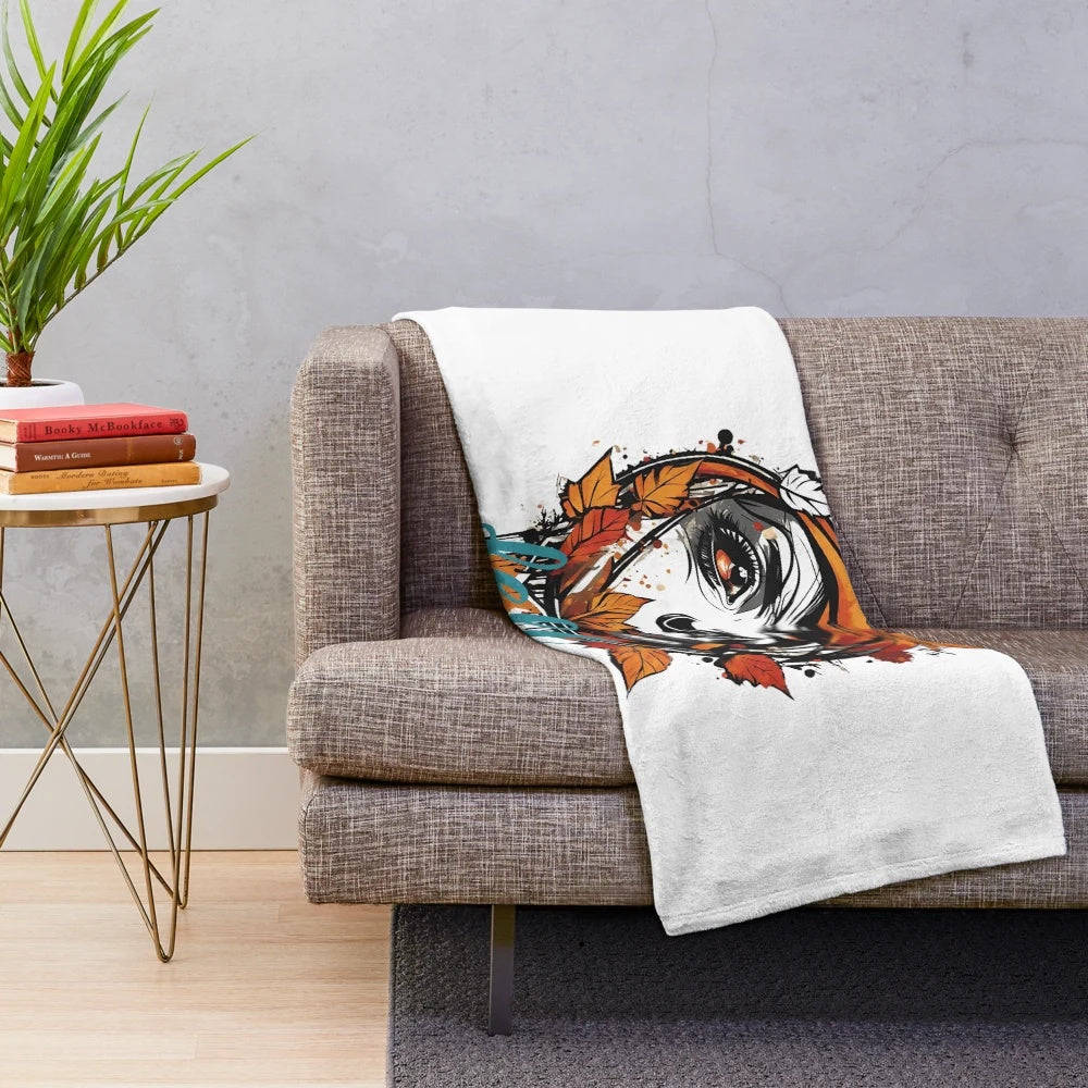Cozy autumn nature plush blanket with minimalist fall-inspired art design