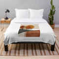 Autumn nature inspired plush blanket with minimalist floral pattern