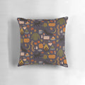 Autumn Nights Pillow featuring a cozy, spooky design with pumpkins, bats, and fall foliage