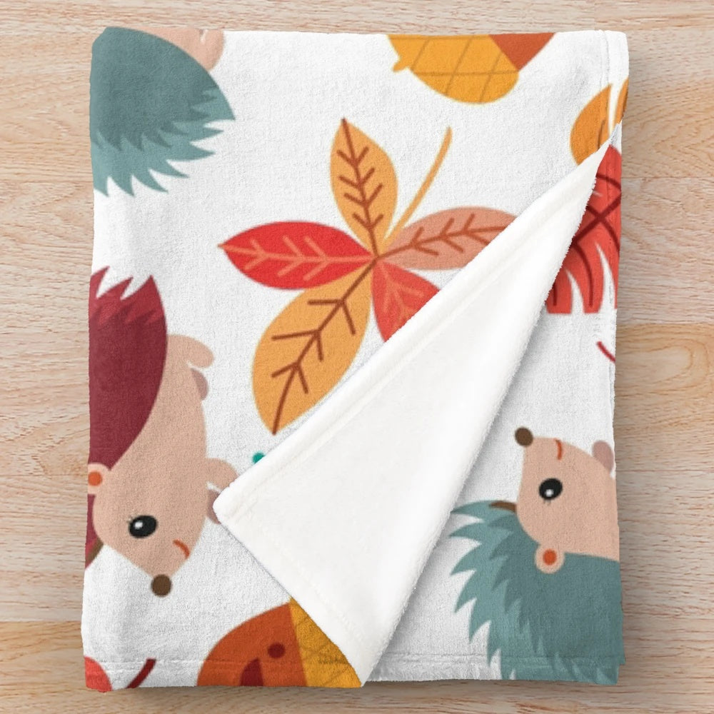 Autumn pattern plush blanket with nature and forest design