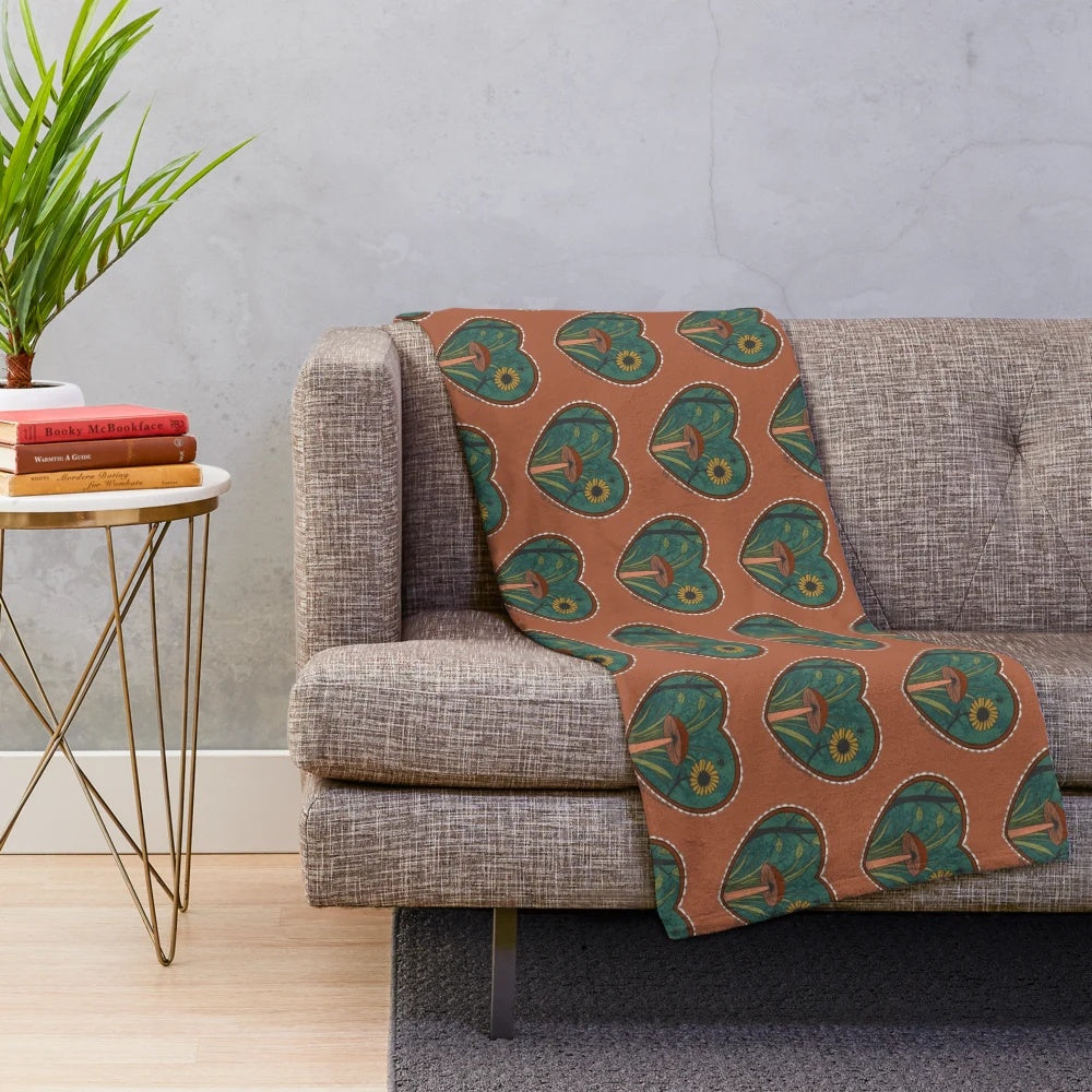 Plush autumn blanket with floral and botanical designs