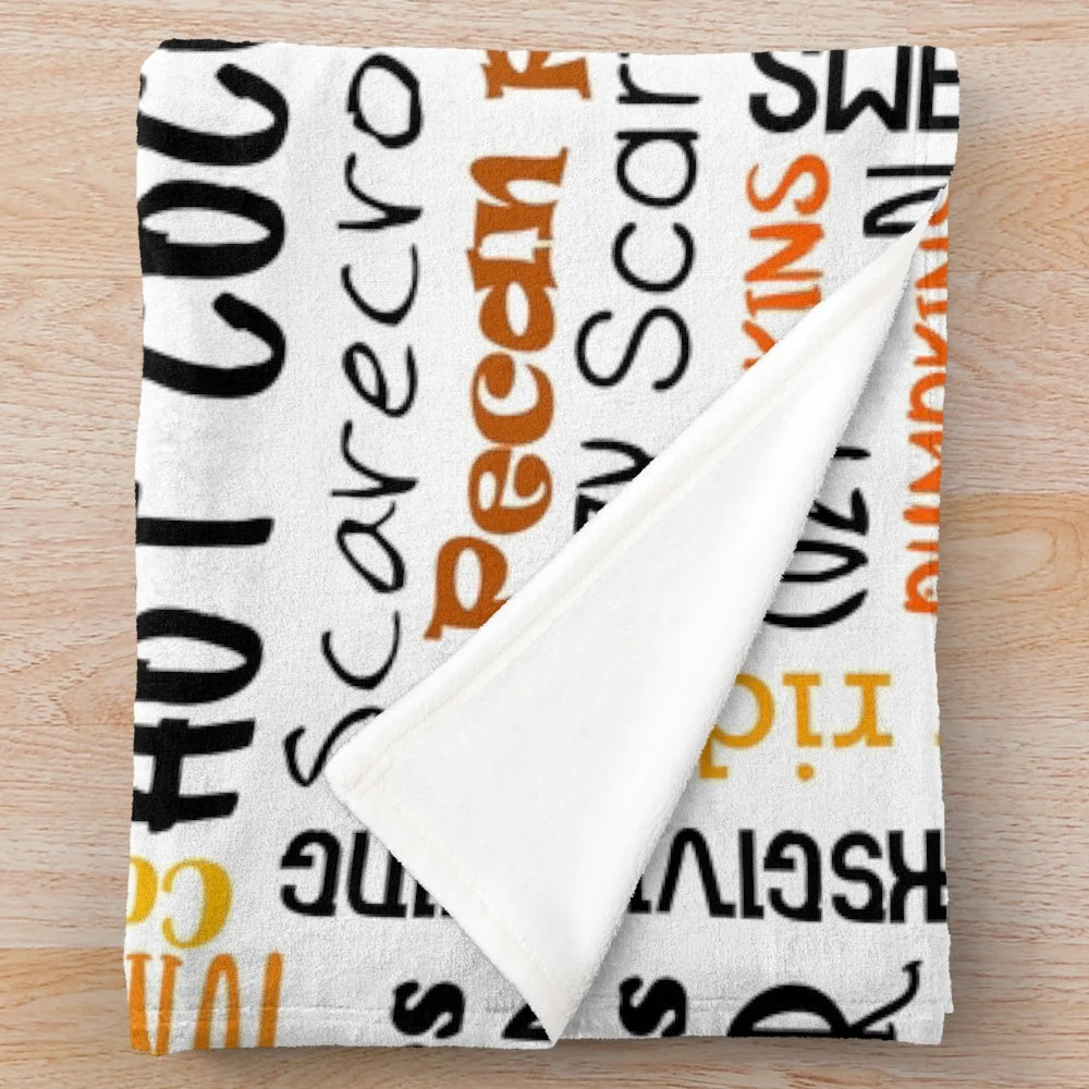 Cozy autumn plush blanket with pumpkins and fall foliage