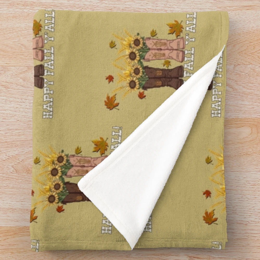 Soft and warm plush blanket featuring an autumn pumpkin patch design