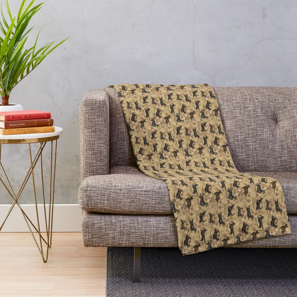 Autumn-themed plush blanket featuring Lancashire Heelers, a small terrier dog breed