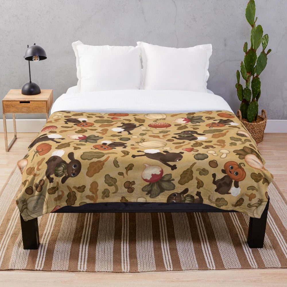Autumn plush blanket with sheep and turnips