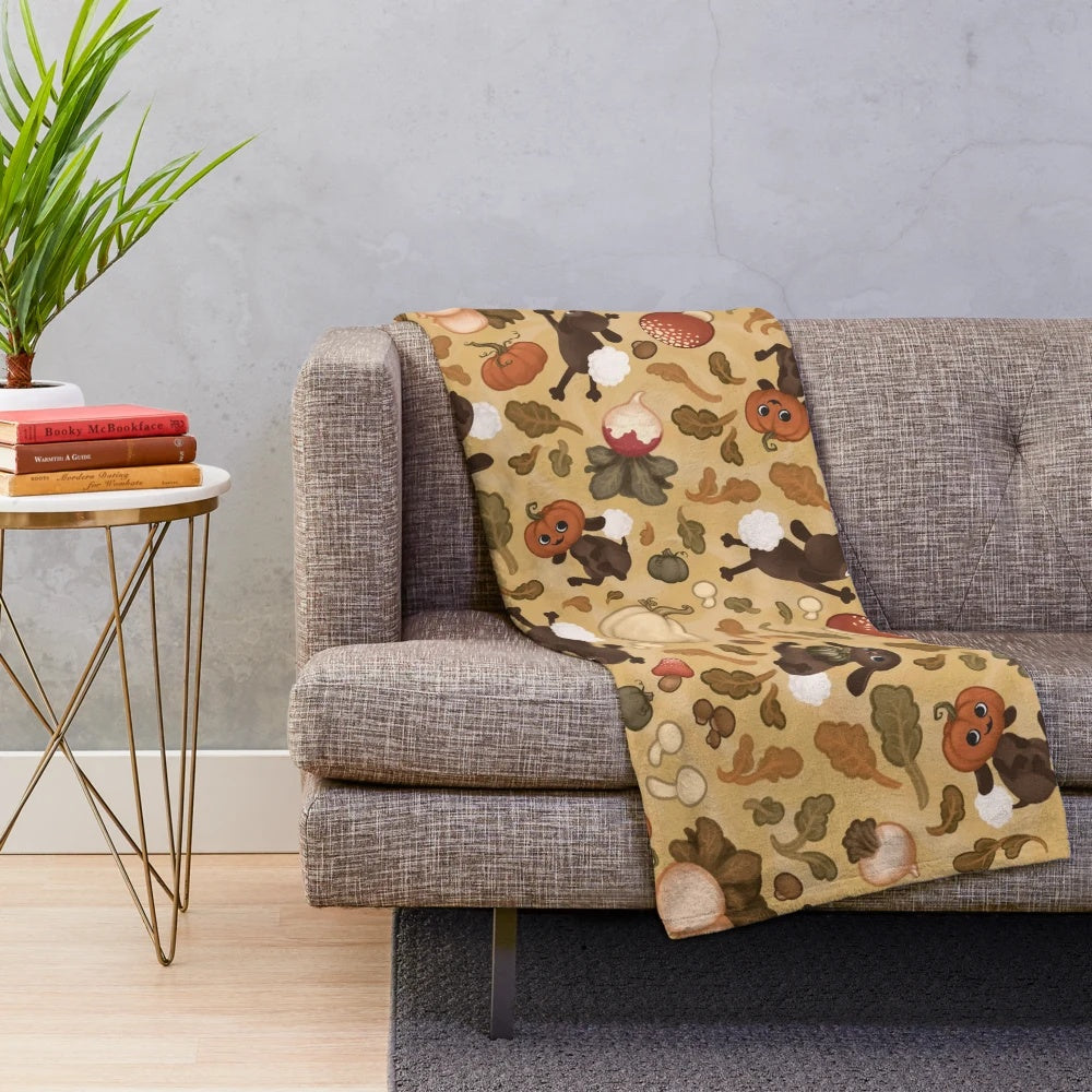 Autumn plush blanket with sheep and turnips