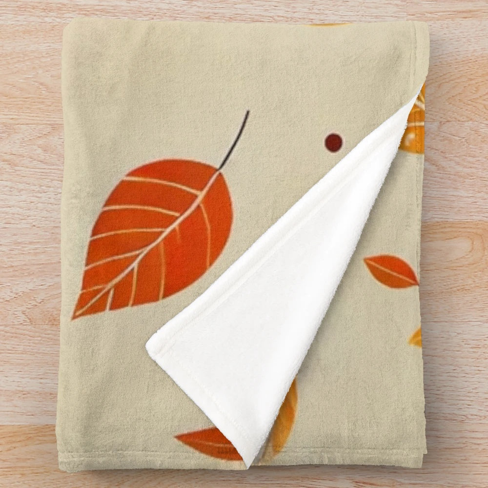 Autumn Plush Blanket with Minimalist Leaves Pattern
