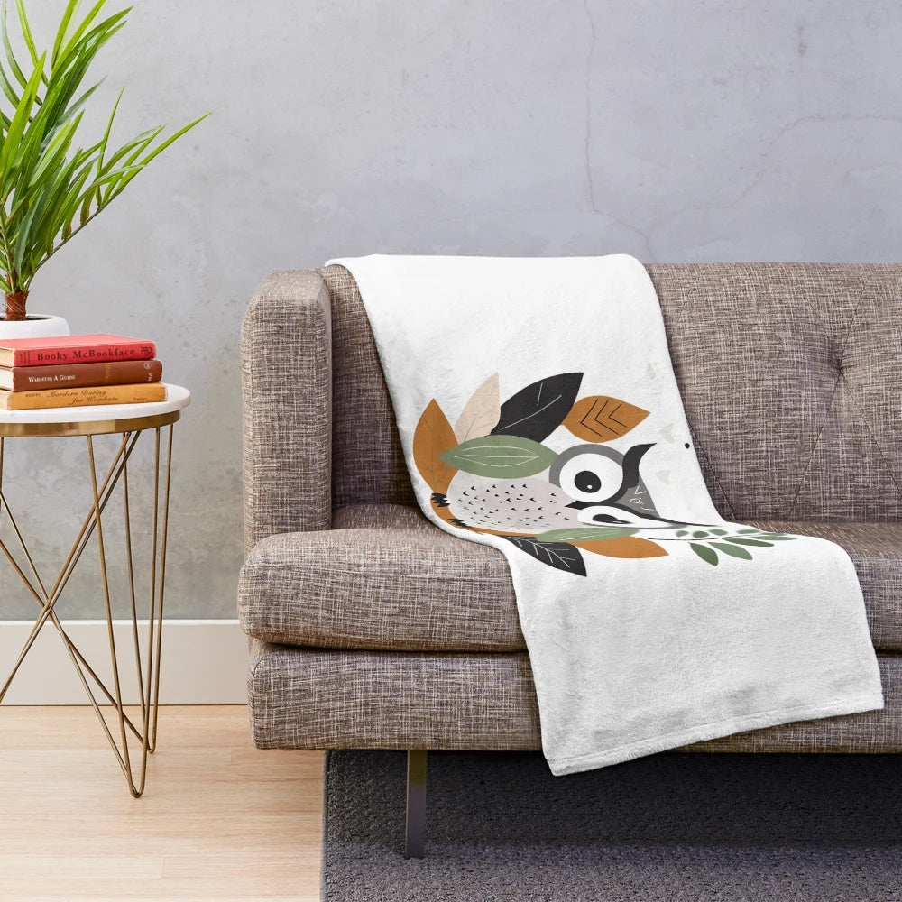 Plush blanket featuring adorable autumn-themed wildlife artwork