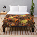 Autumn plush blanket with fall leaves and pine cones