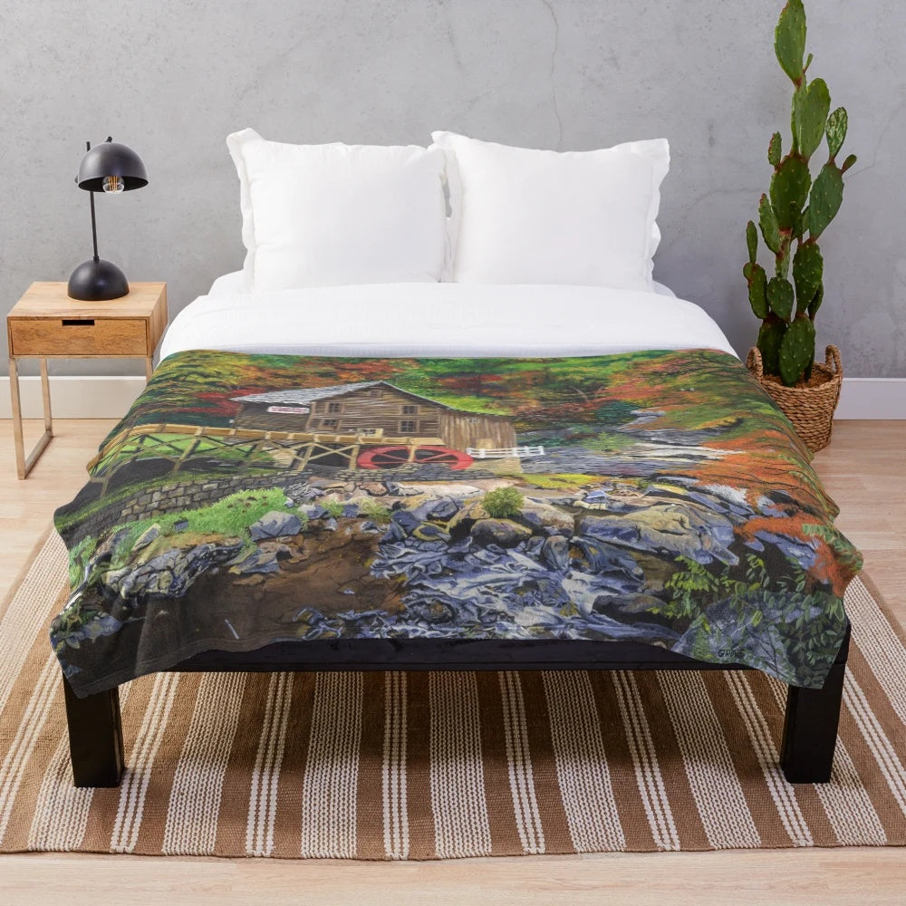 Plush blanket featuring the scenic Glade Creek Grist Mill in West Virginia