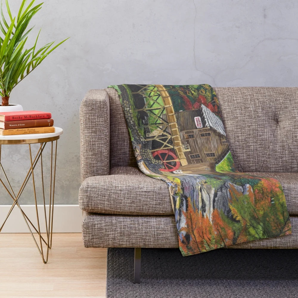 Plush blanket featuring the scenic Glade Creek Grist Mill in West Virginia