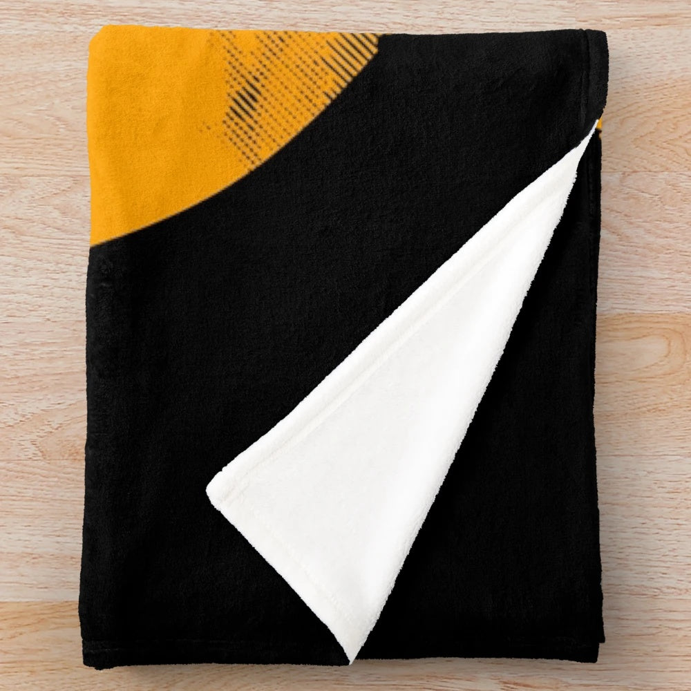 Cozy autumn plush blanket with harvest moon silhouette and music notes