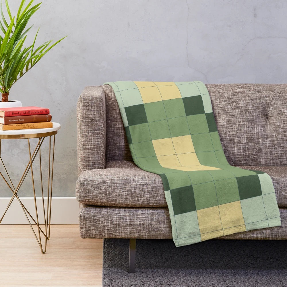 Minimal autumn plush blanket with geometric patterns