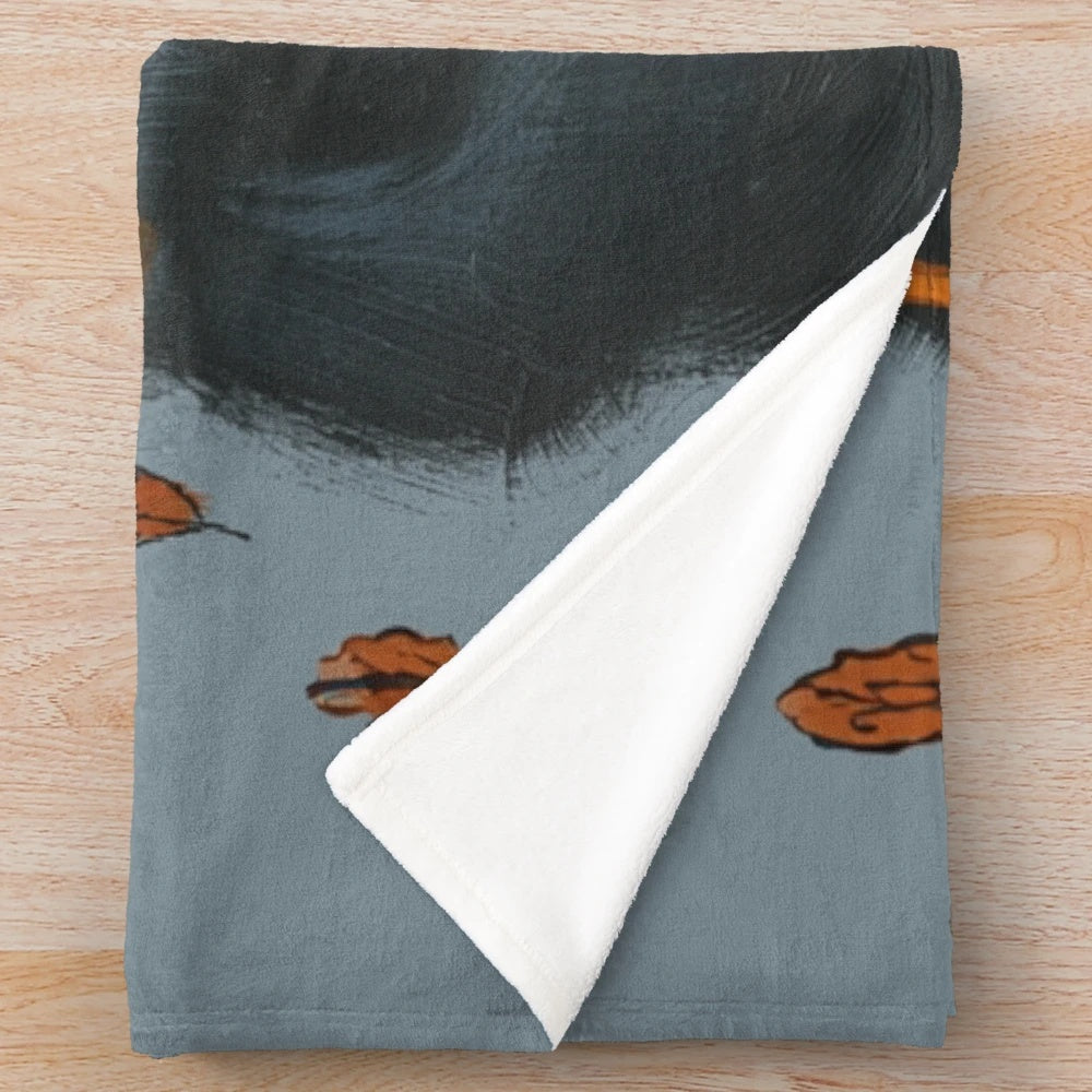 Cozy autumn plush blanket with pumpkin spice kitty design