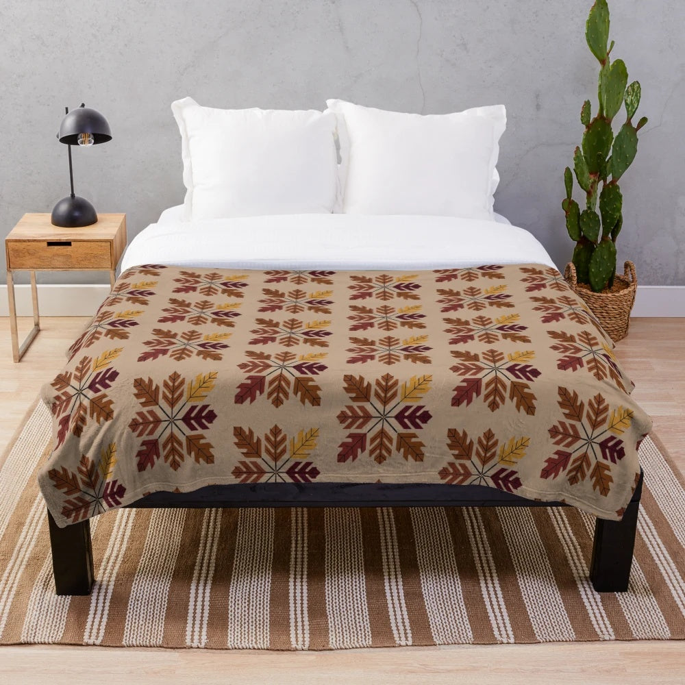 Cozy autumn plush blanket with a retro fall leaf pattern design