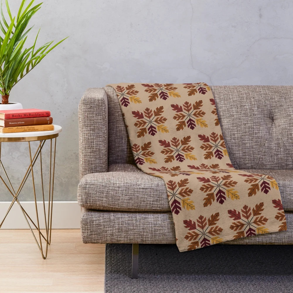Cozy autumn plush blanket with a retro fall leaf pattern design