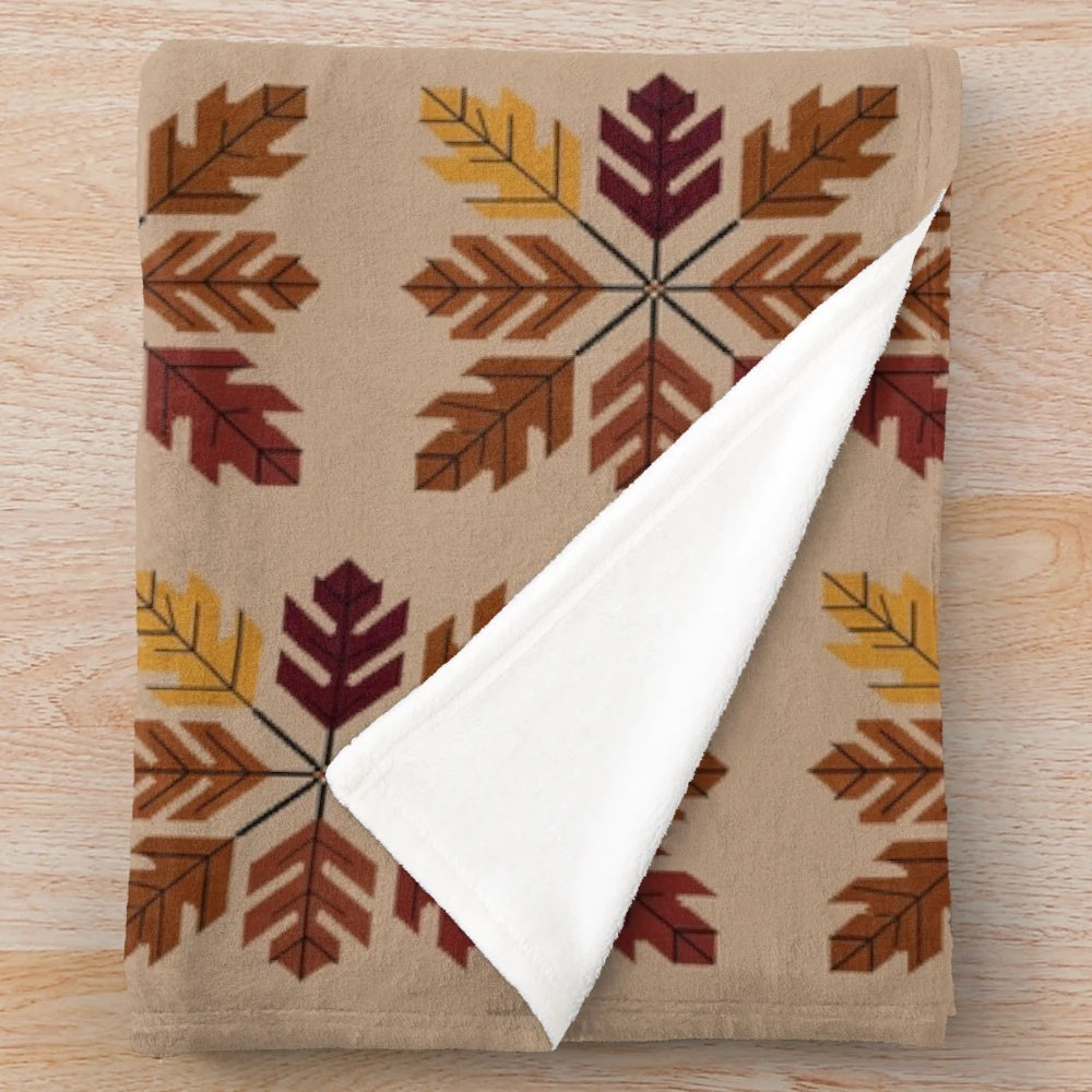 Cozy autumn plush blanket with a retro fall leaf pattern design