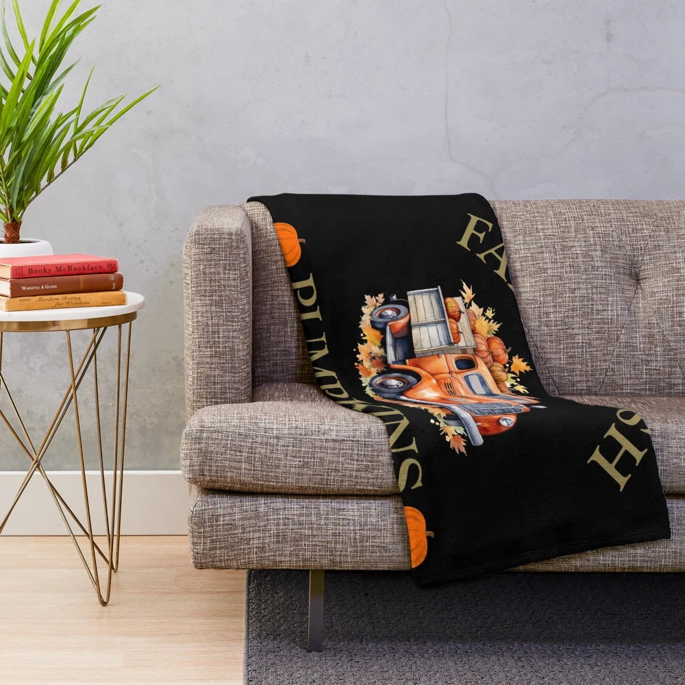 Plush blanket with watercolor pumpkin design