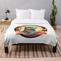 Cozy fall plush blanket with cute lizard illustration