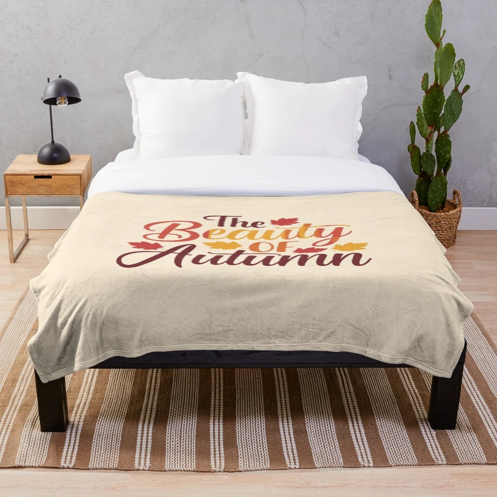 Cozy autumn plush blanket with fall leaves and nature-inspired design