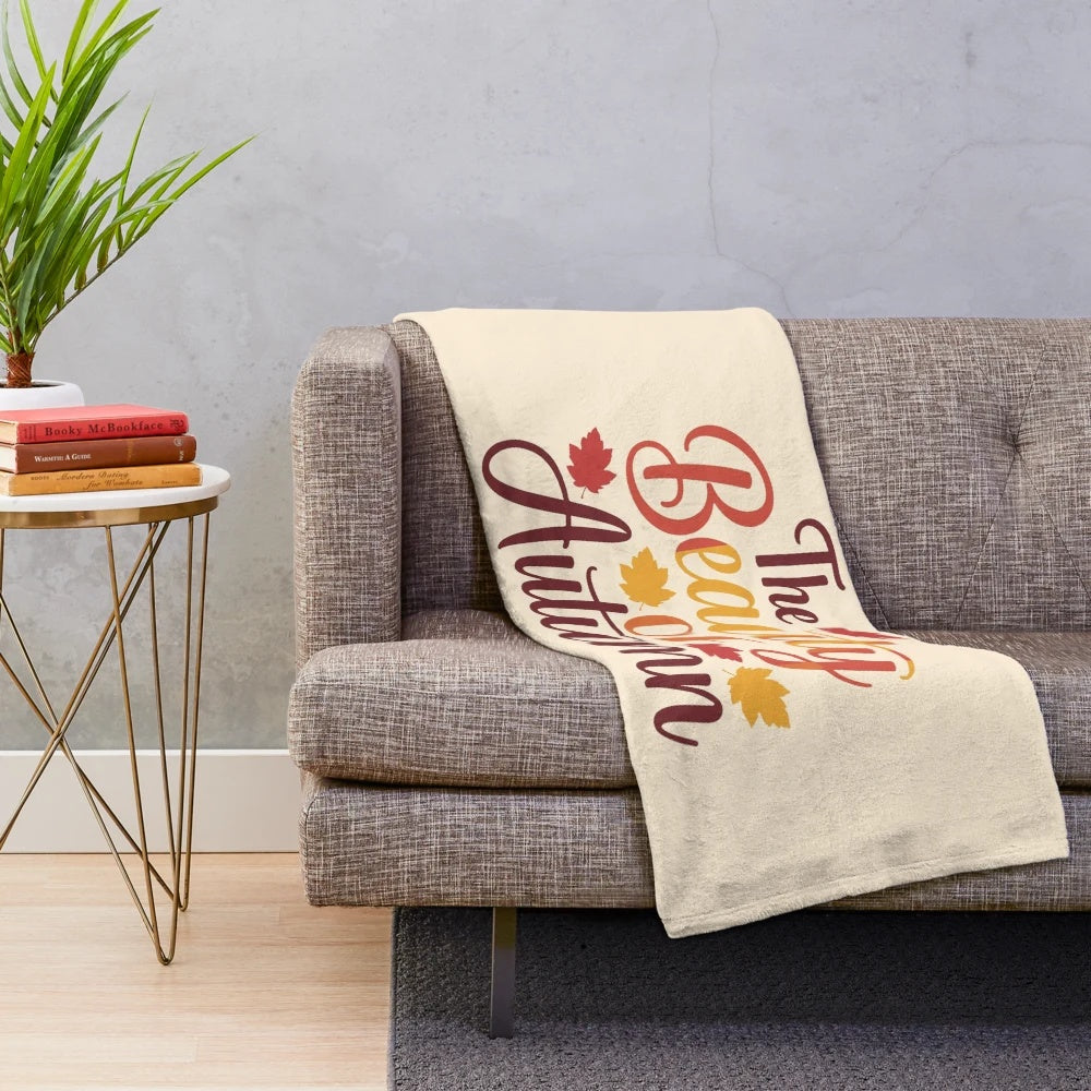 Cozy autumn plush blanket with fall leaves and nature-inspired design