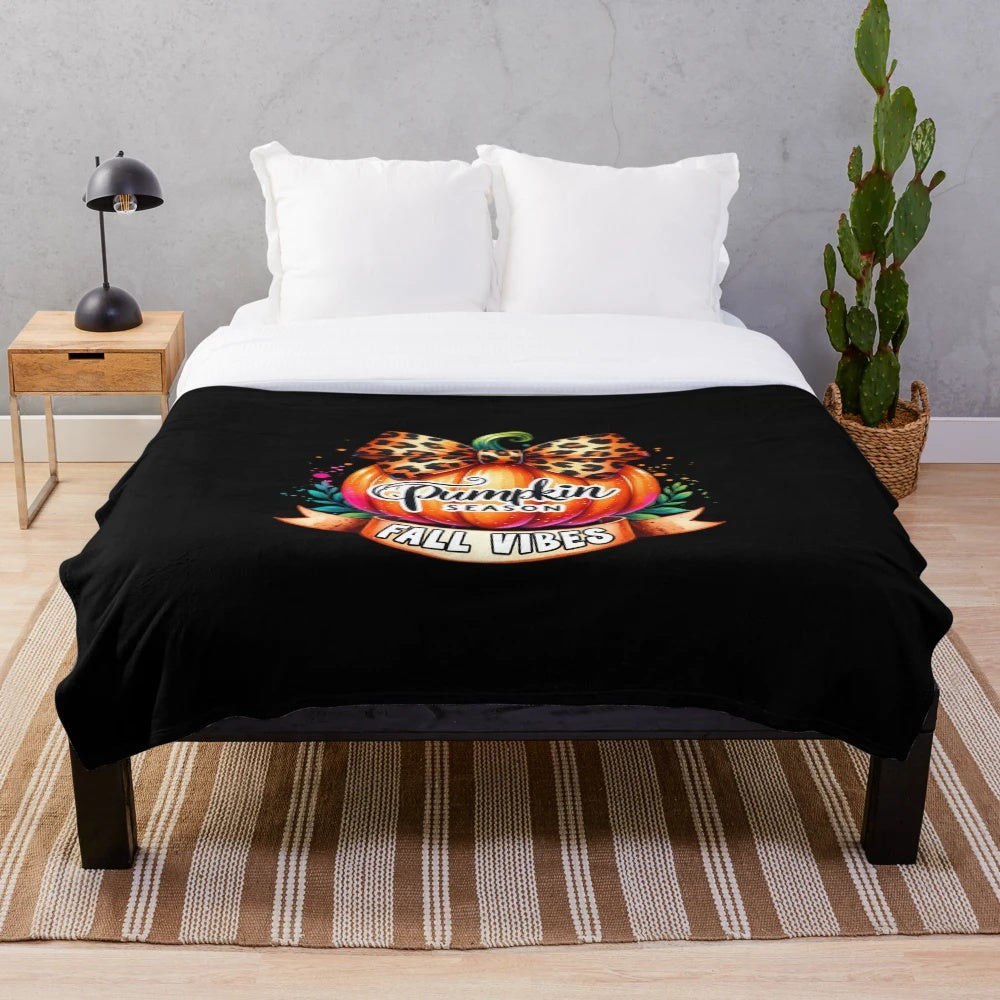 Retro chic pumpkin design on a soft, plush autumn blanket