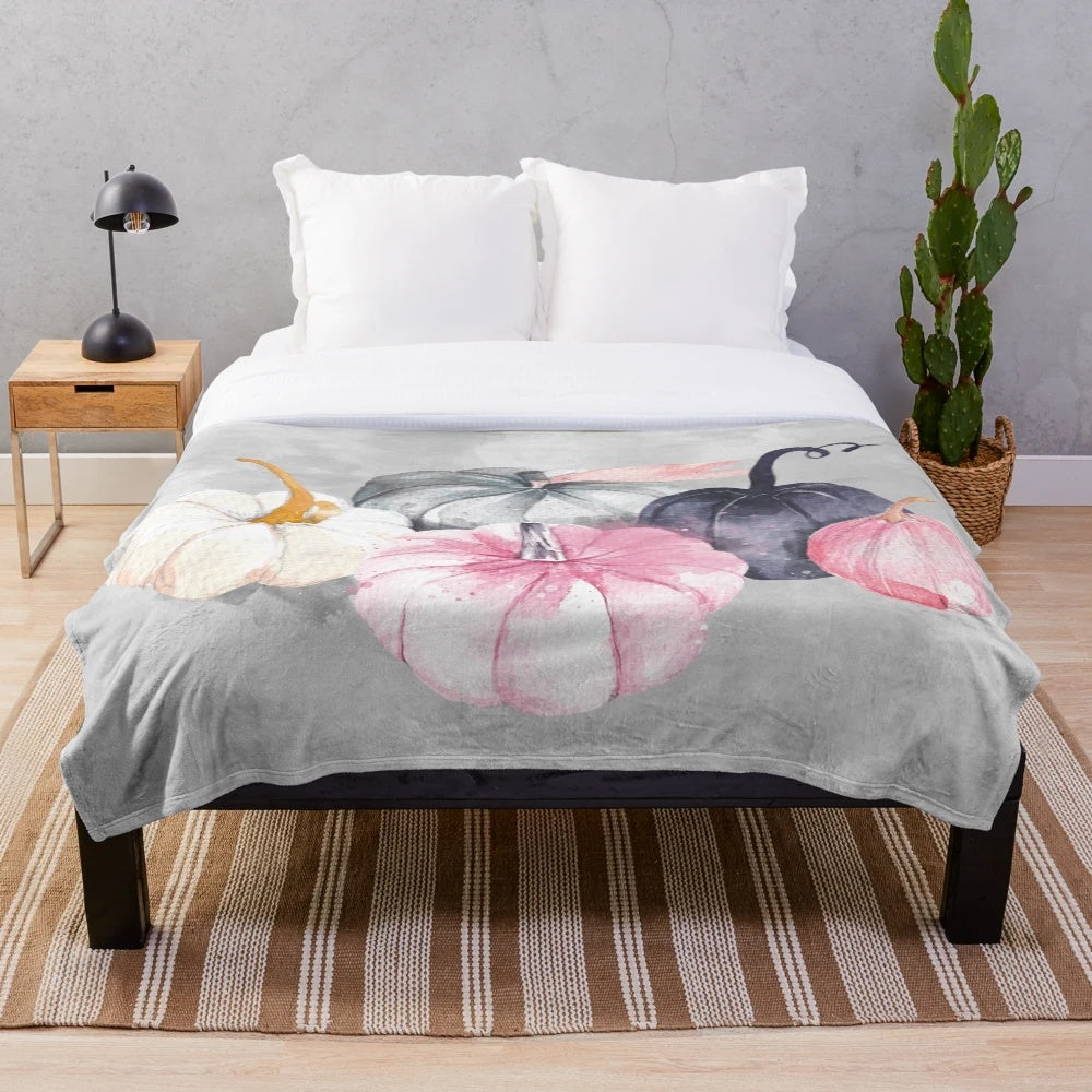 Pumpkin plush blanket with watercolor floral design