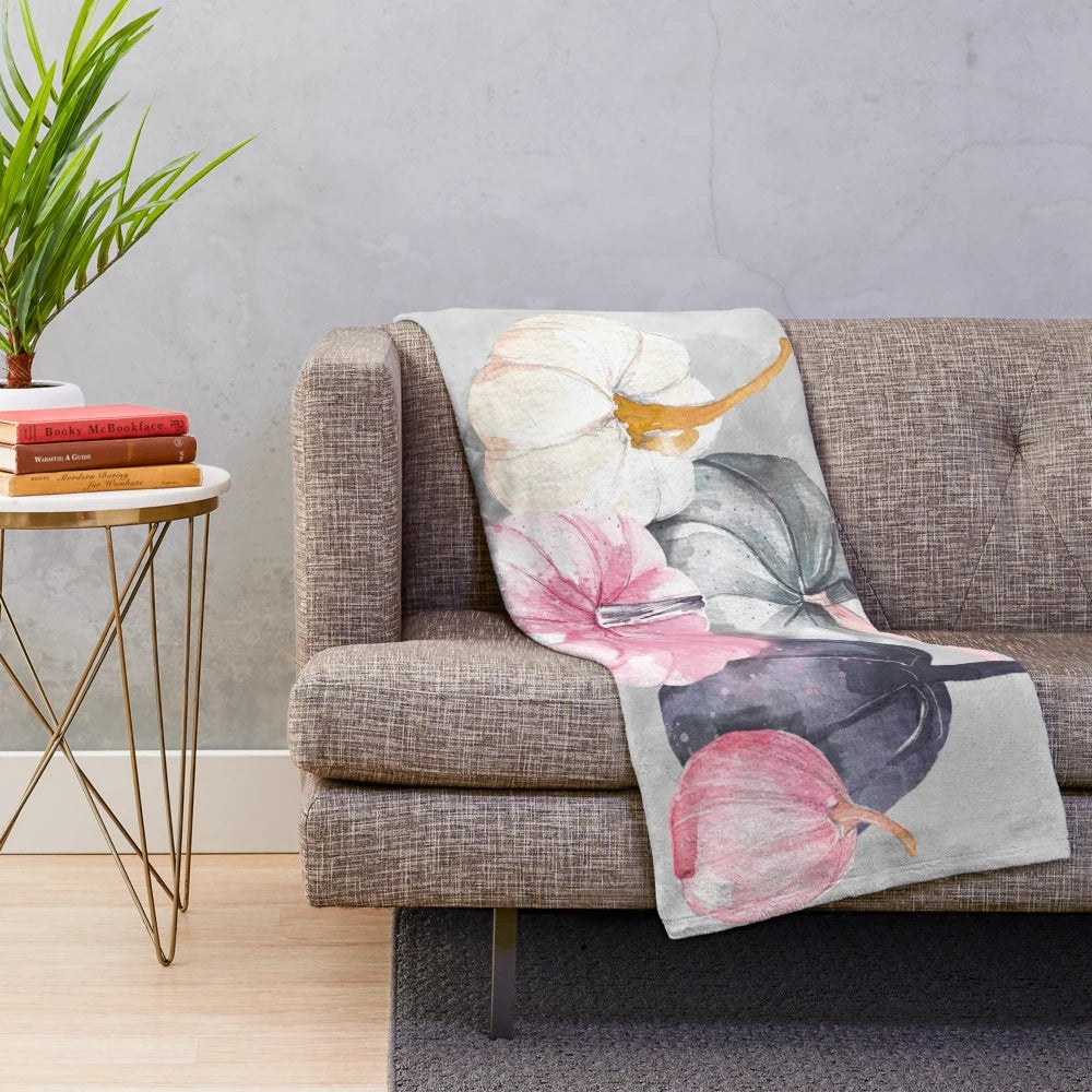 Pumpkin plush blanket with watercolor floral design