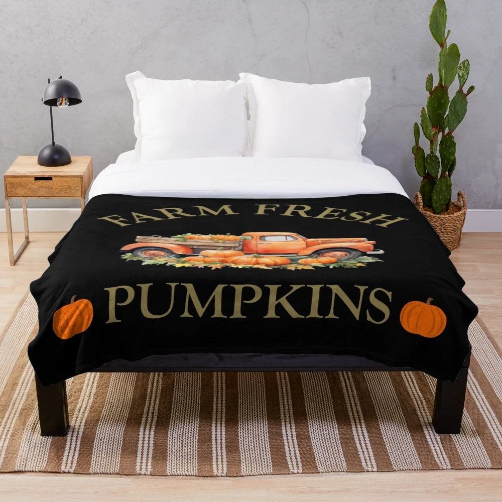 Watercolor pumpkins and vintage farmhouse-style plush blanket