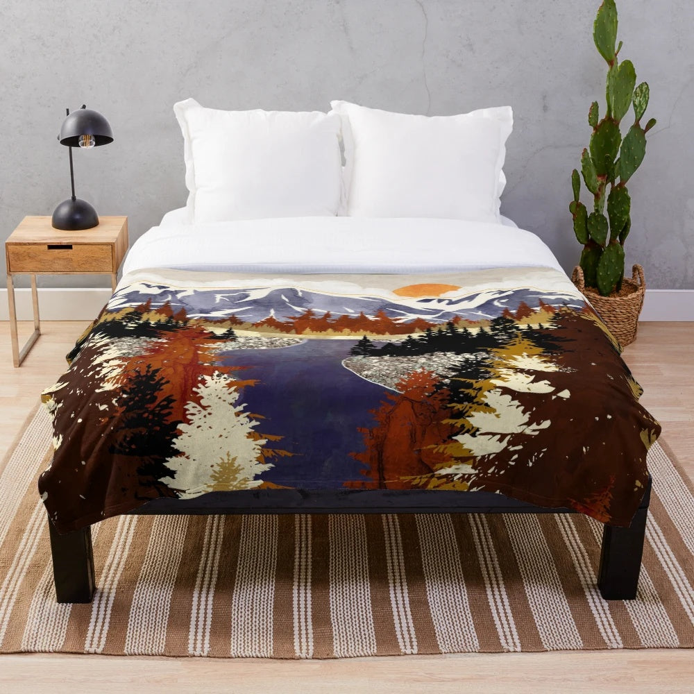 Autumn River Plush Blanket with Vibrant Fall Colors