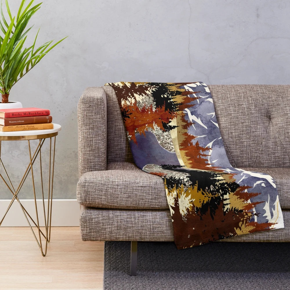 Autumn River Plush Blanket with Vibrant Fall Colors