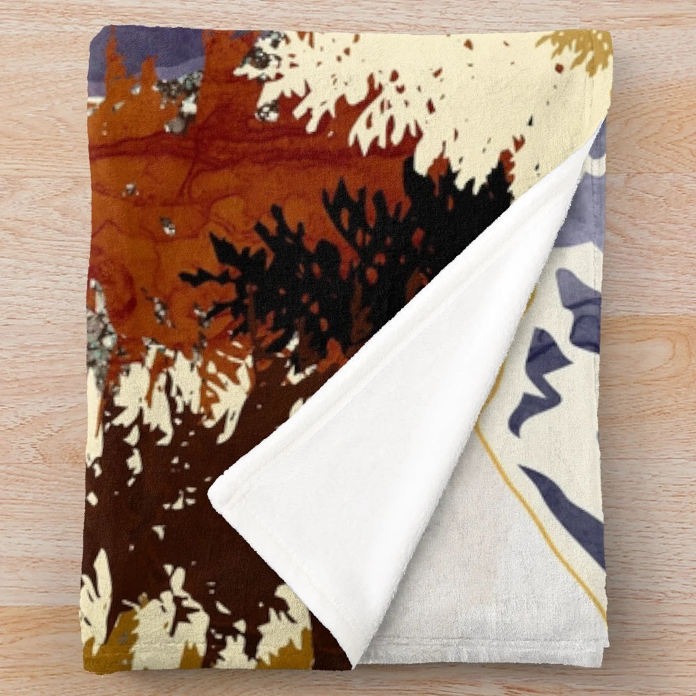 Autumn River Plush Blanket with Vibrant Fall Colors