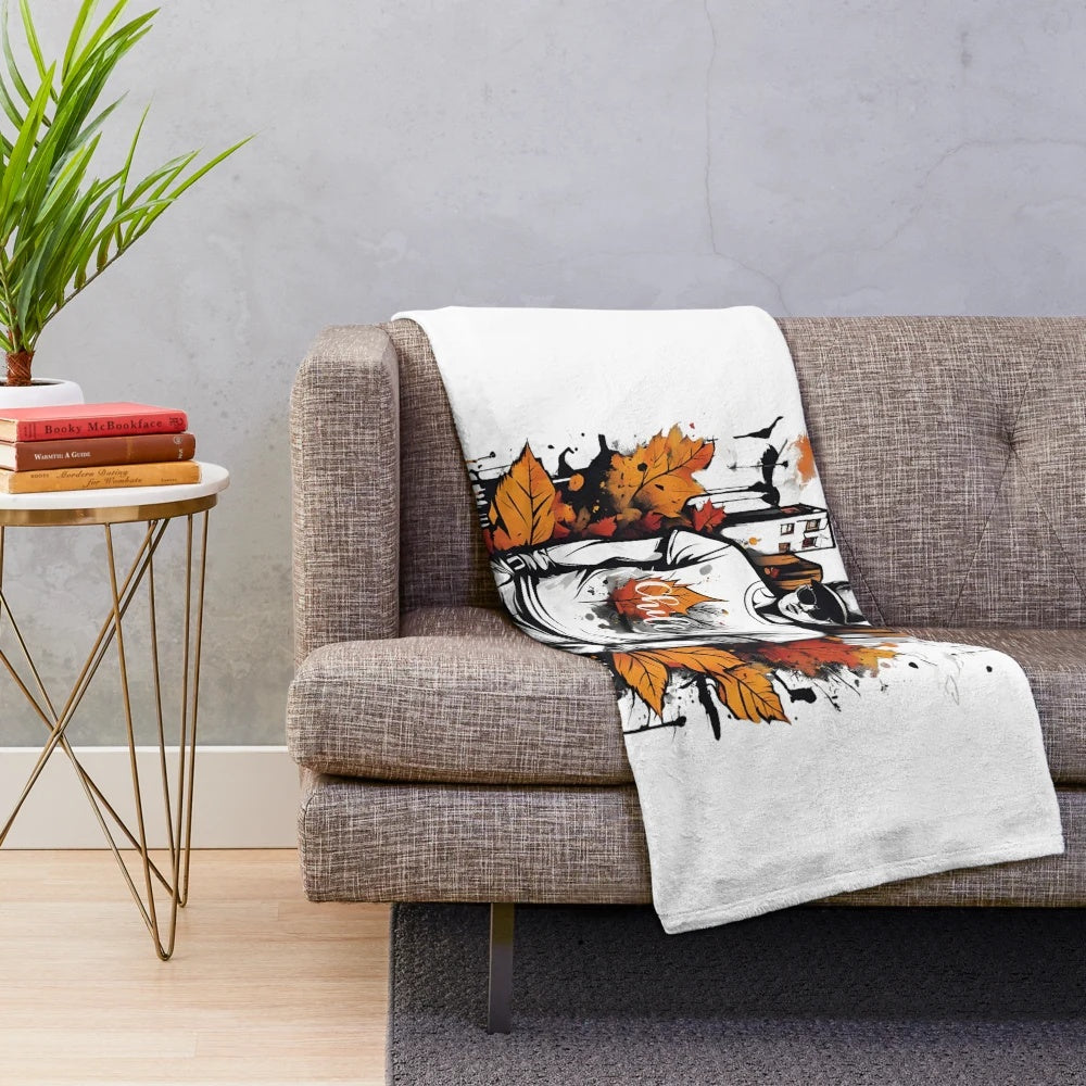 Autumn Vibes Plush Blanket with Urban Street Art Aesthetic