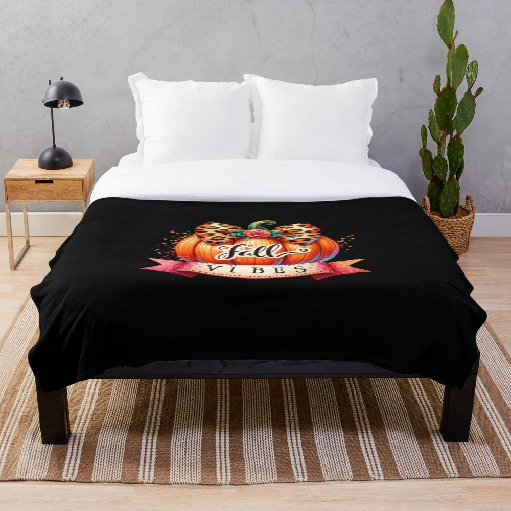 Cozy autumn-inspired plush blanket with retro watercolor fall aesthetic design