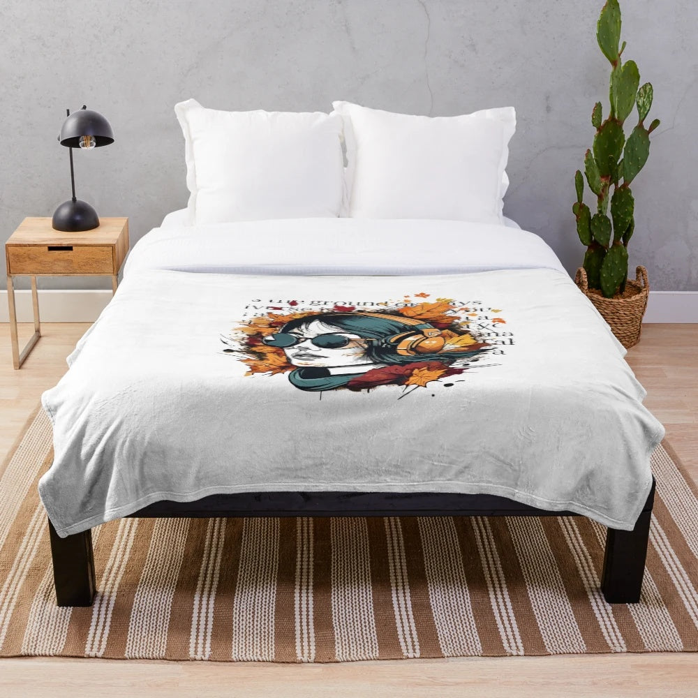 Autumn Vibes Plush Blanket with Urban Fall Aesthetic Art Design