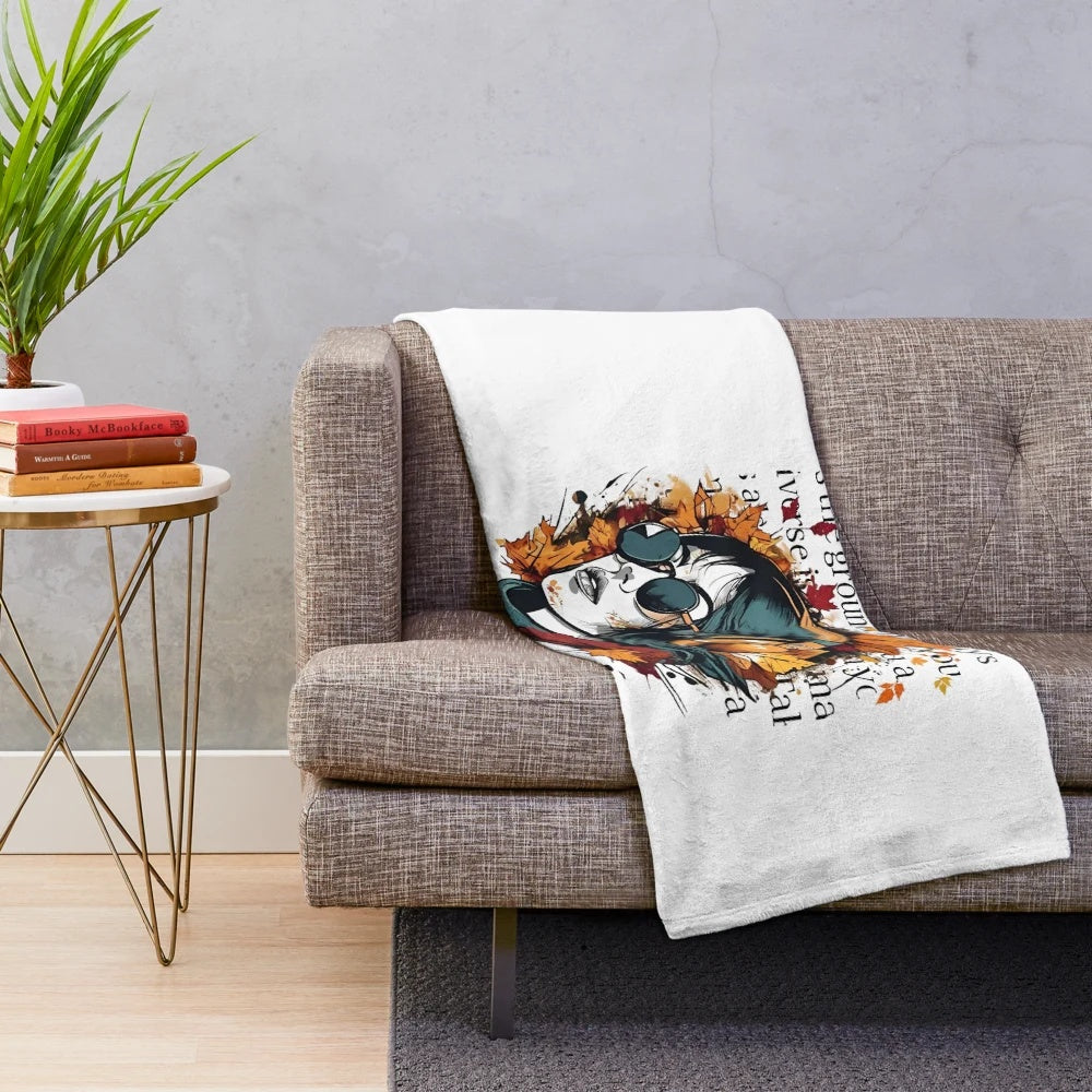 Autumn Vibes Plush Blanket with Urban Fall Aesthetic Art Design