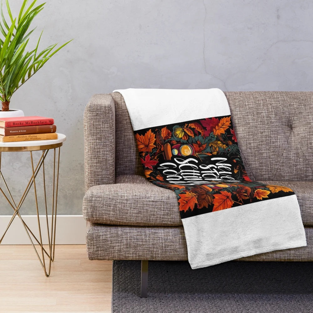 Cozy plush blanket with autumn vibes and urban street art aesthetic