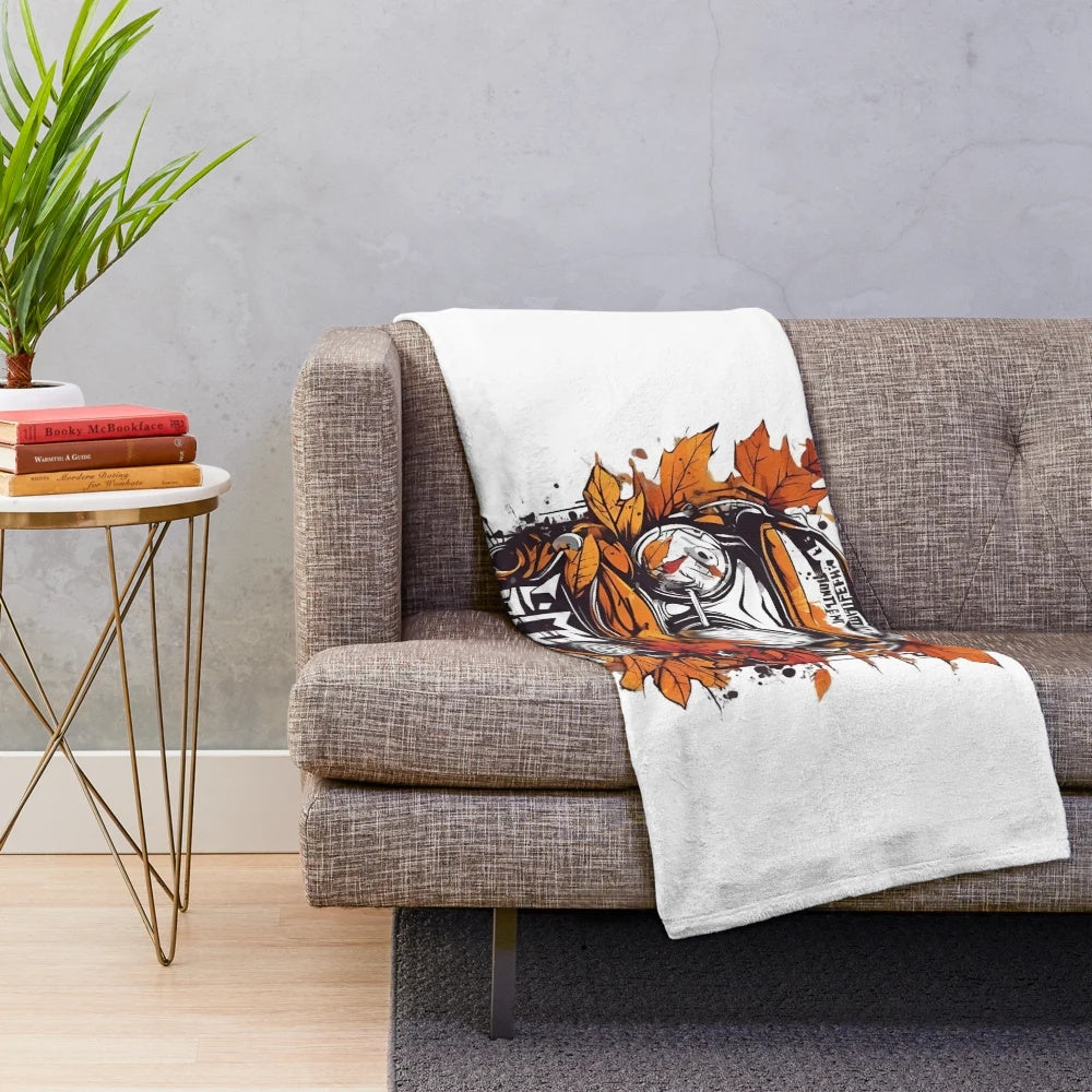 Cozy autumn vibes plush blanket with urban fall aesthetic artwork