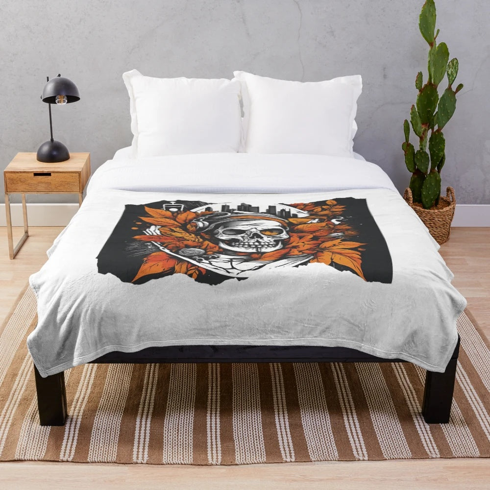 Autumn vibes plush blanket with urban fall aesthetic street art design
